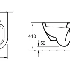Rysunek techniczny miski WC z wymiarami: szerokość 375 mm, wysokość 565 mm, głębokość 410 mm. Pokazuje, ile miejsca na WC potrzebujesz.
