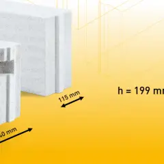 Ytong wymiary: bloczki o długości 240 mm, szerokości 115 mm i wysokości 199 mm.