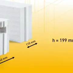 Białe bloczki z betonu komórkowego. Wymiary suporeksu: 240 mm (długość), 115 mm (szerokość), 199 mm (wysokość).