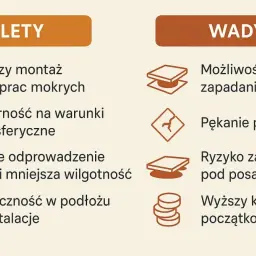 Taras wentylowany wady: zapadanie się płyt, pękanie, zastój wody, wyższy koszt. Zalety: szybki montaż, odporność, odprowadzenie wody.