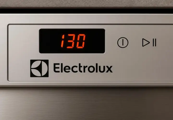 Zmywarka Electrolux wyświetla błąd i30. Czerwony wyświetlacz pokazuje kod błędu, sygnalizując problem.