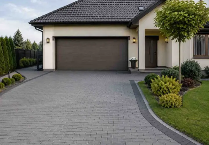 Nowy podjazd z kostki brukowej to świetny pomysł na tani podjazd. Elegancko i praktycznie.