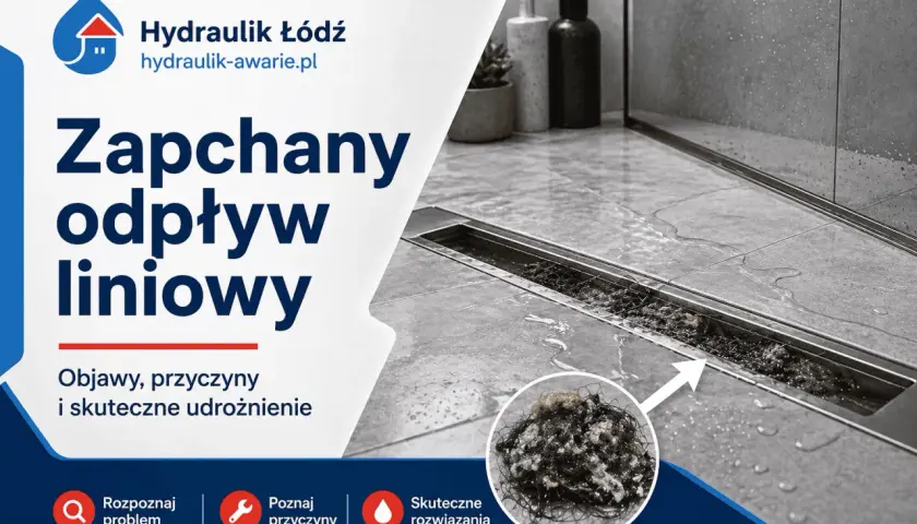Zapchany odpływ liniowy w prysznicu? Zobacz, jak odetkać prysznic i poznać przyczyny problemu. Skuteczne rozwiązania od Hydraulik Łódź.