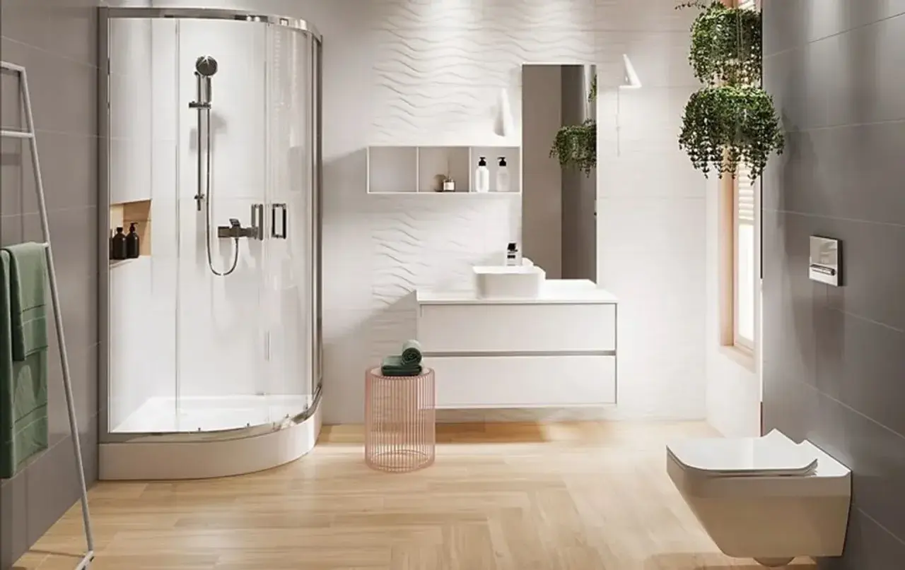 Nowoczesna łazienka 5m2: prysznic, umywalka, WC. Koszt remontu łazienki 5m2 robocizna – szacunkowy.