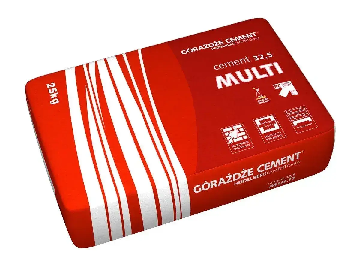 Worek cementu Górażdże MULTI 25kg. Zastanawiasz się, ile kosztuje worek cementu? Ten produkt jest idealny do murowania, tynkowania, stabilizacji pod kostkę i fundamentów.