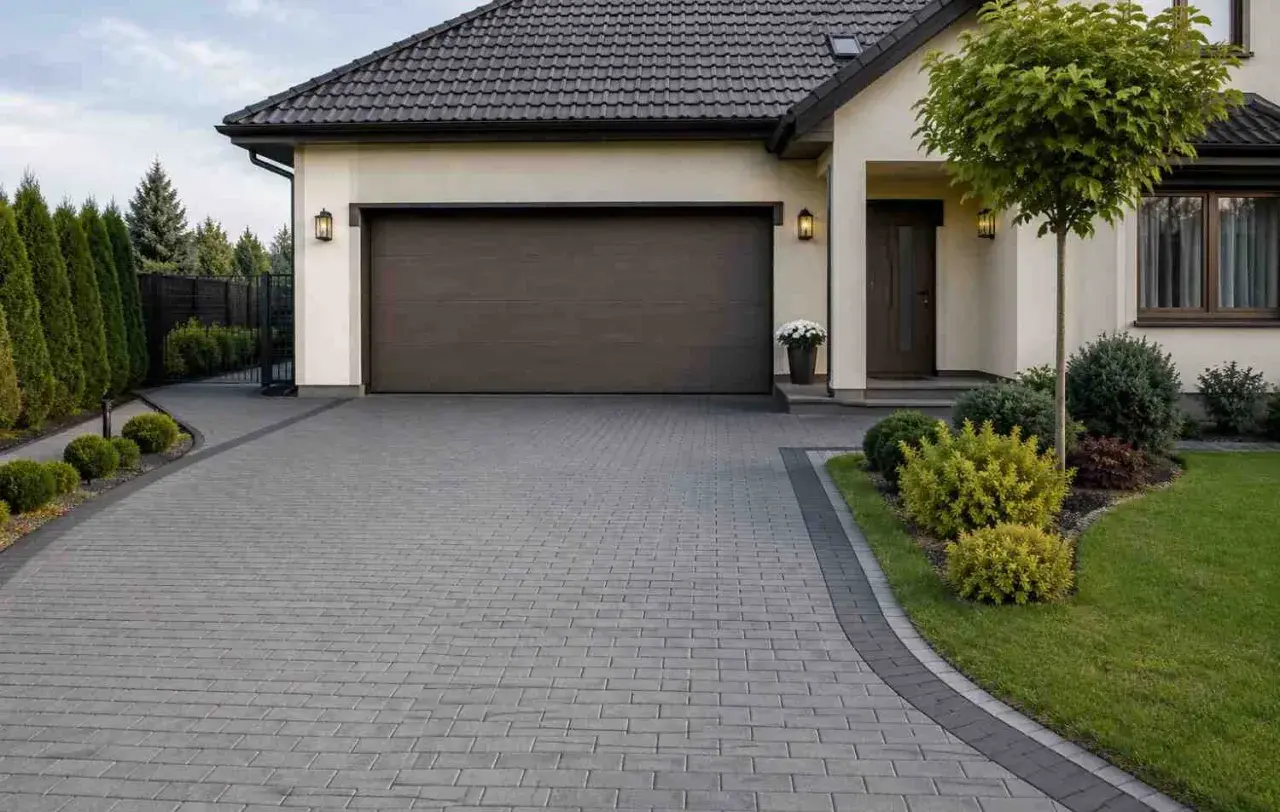 Nowy podjazd z kostki brukowej to świetny pomysł na tani podjazd. Elegancko i praktycznie.