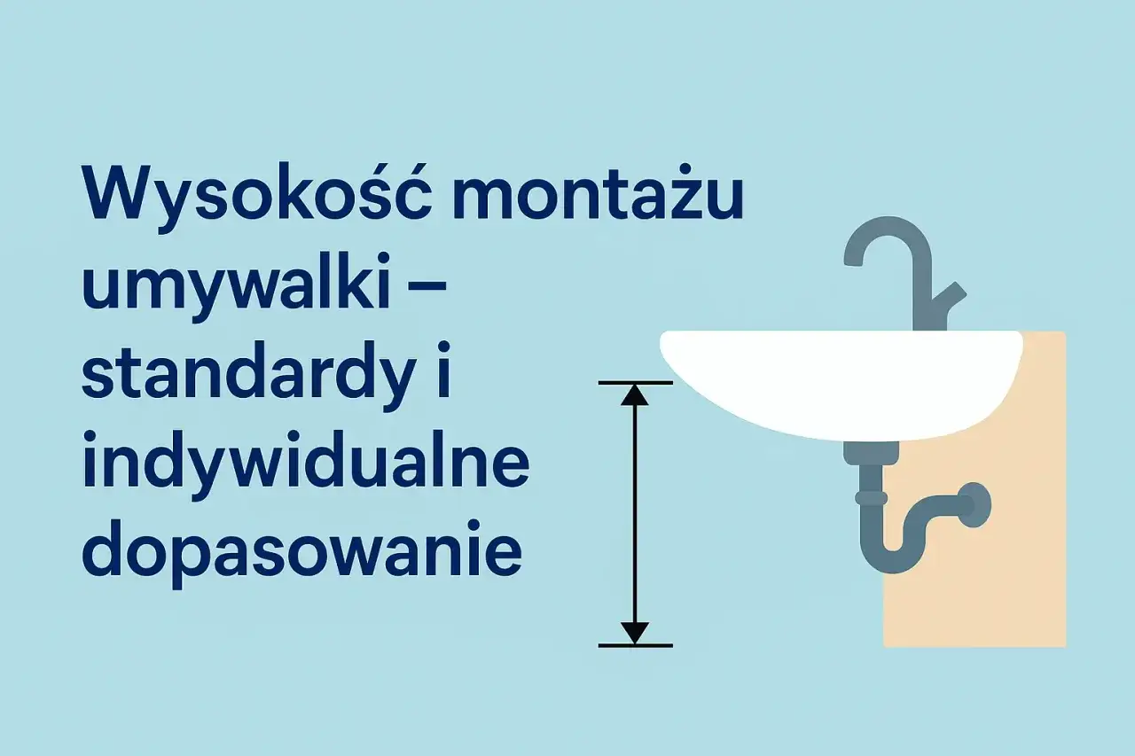 Wysokość umywalki: standardy i indywidualne dopasowanie. Ilustracja pokazuje umywalkę z zaznaczoną miarą wysokości montażu.