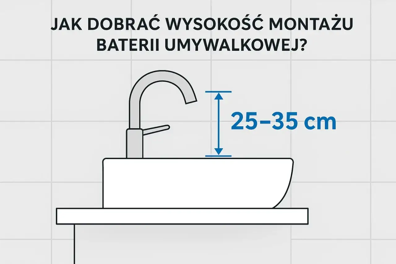 Wysokość baterii podtynkowej nad umywalką powinna wynosić 25-35 cm.